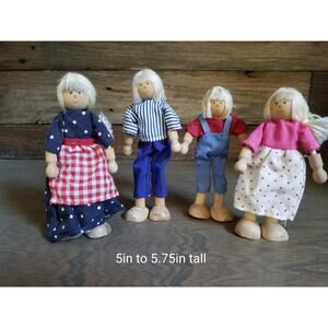 Melissa And Doug Lot of 4 Wooden Doll House People Bendable Vintage